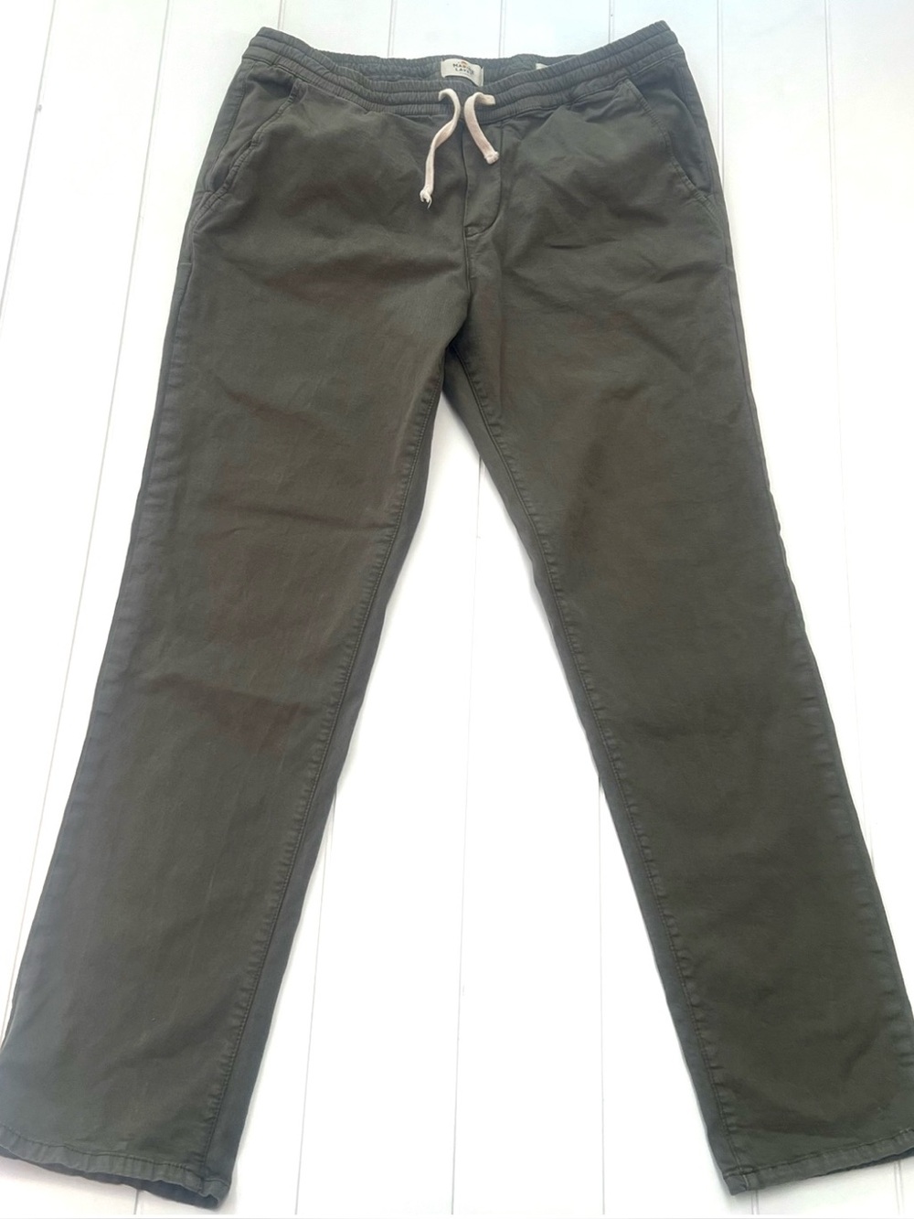 Marine Layer Mens Saturday Beach Pant Slim Fit Olive Green XL Drawstring Chino